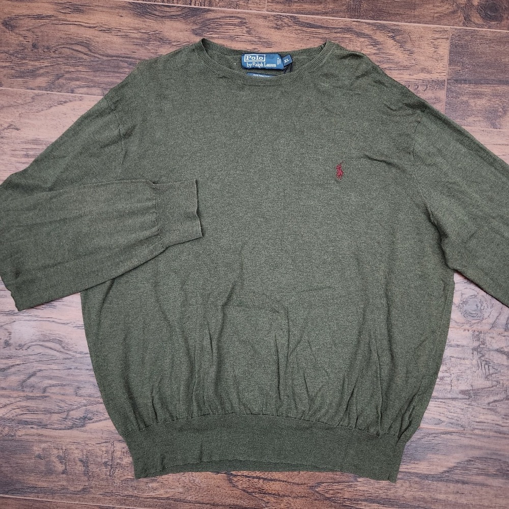 Polo Ralph Lauren Mens XL Green Pima Cotton V Neck Pullover Sweater Top Layering